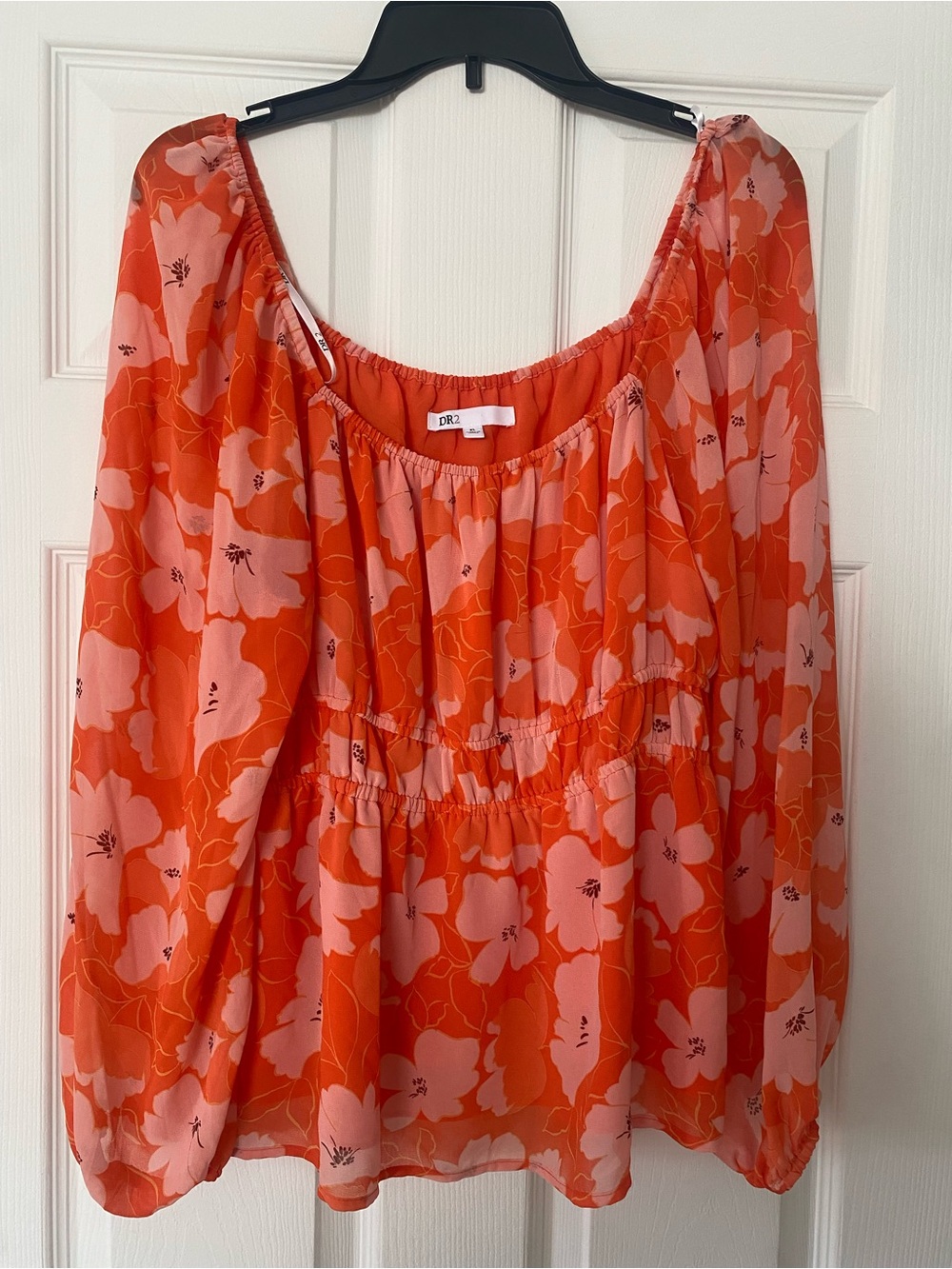 DR2 Orange and Pink Floral Peasant Top